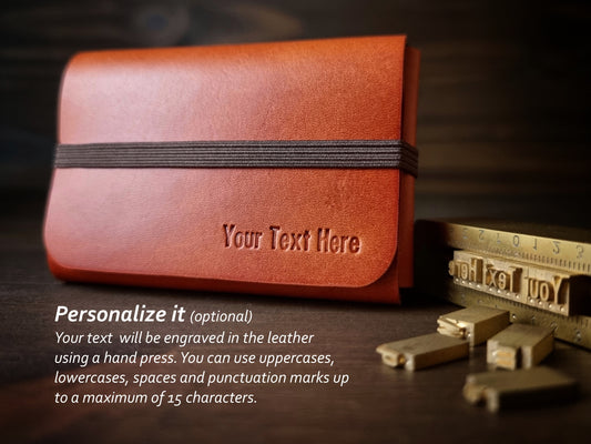 Carteira Amber Orange em couro com gravação personalizada