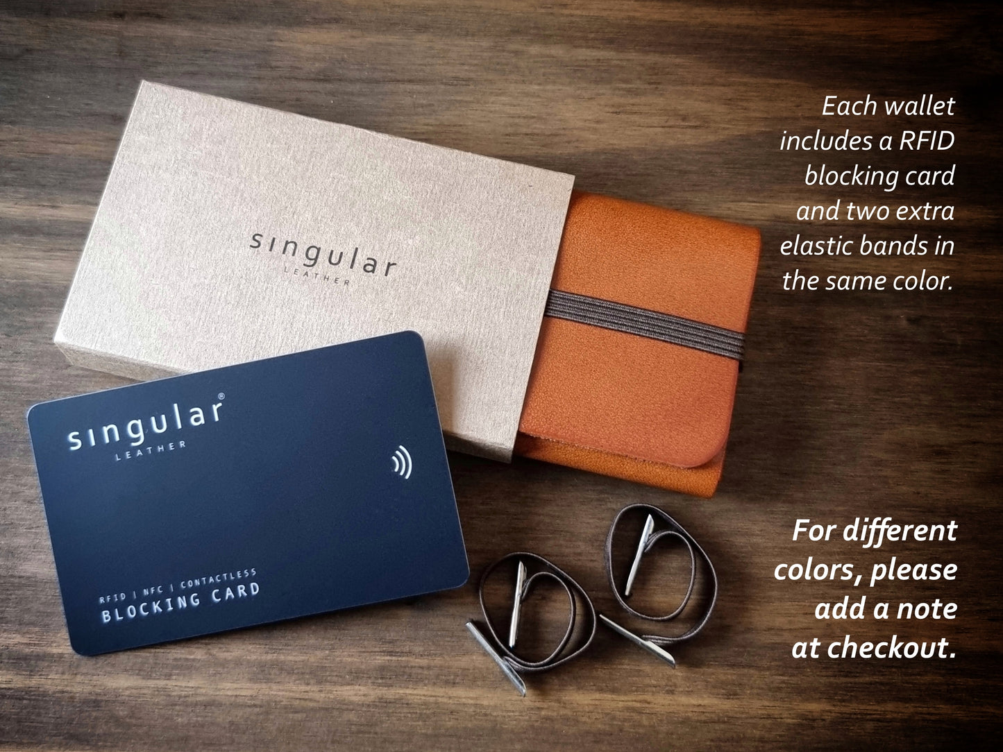 Conjunto de oferta com carteira Amber Orange, cartão RFID e caixa elegante