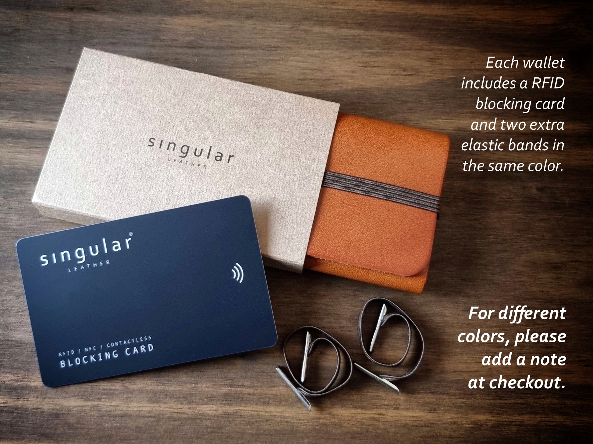 Conjunto de oferta com carteira Amber Orange, cartão RFID e caixa elegante