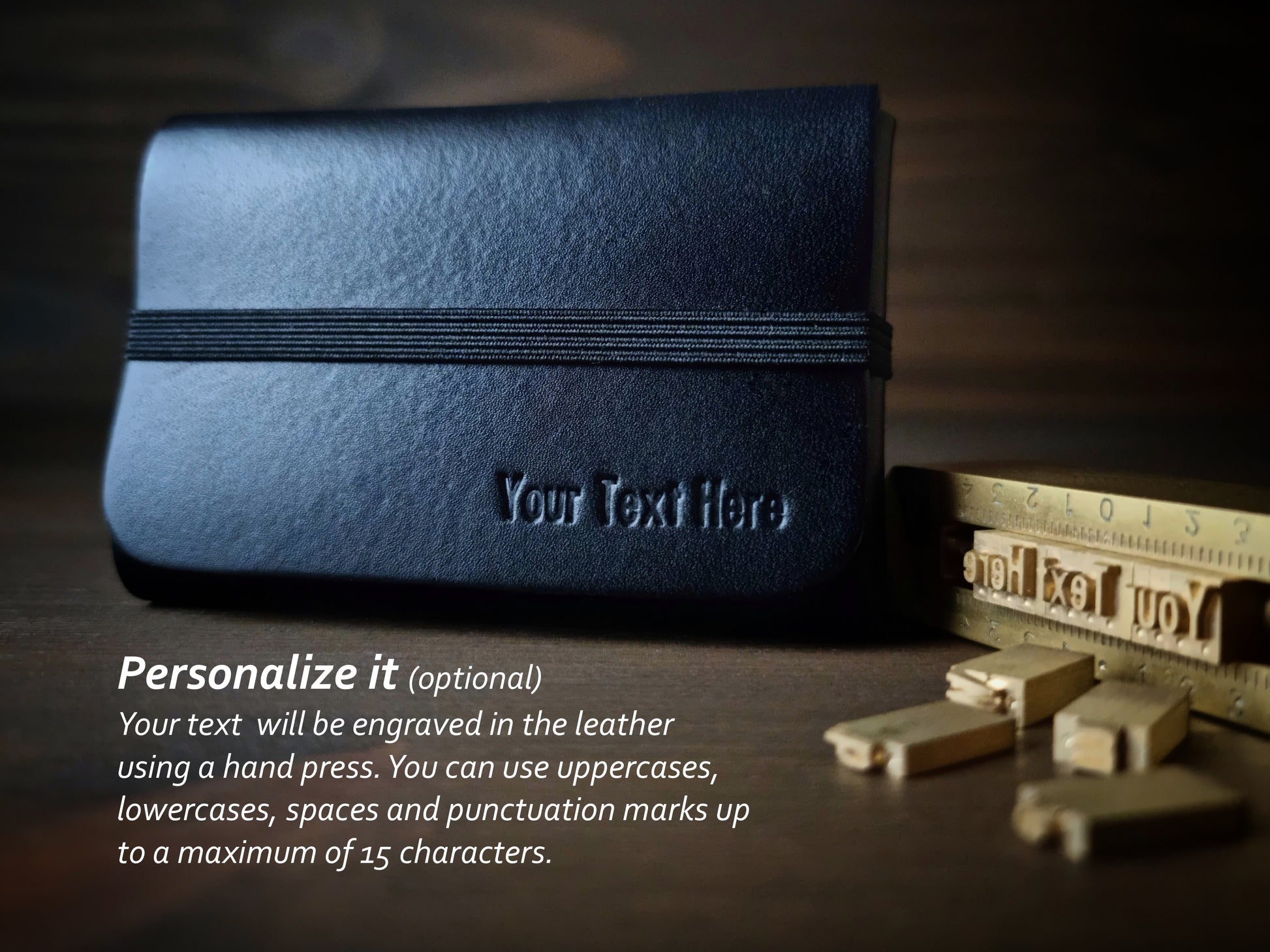Carteira Carbon Black em couro com gravação personalizada