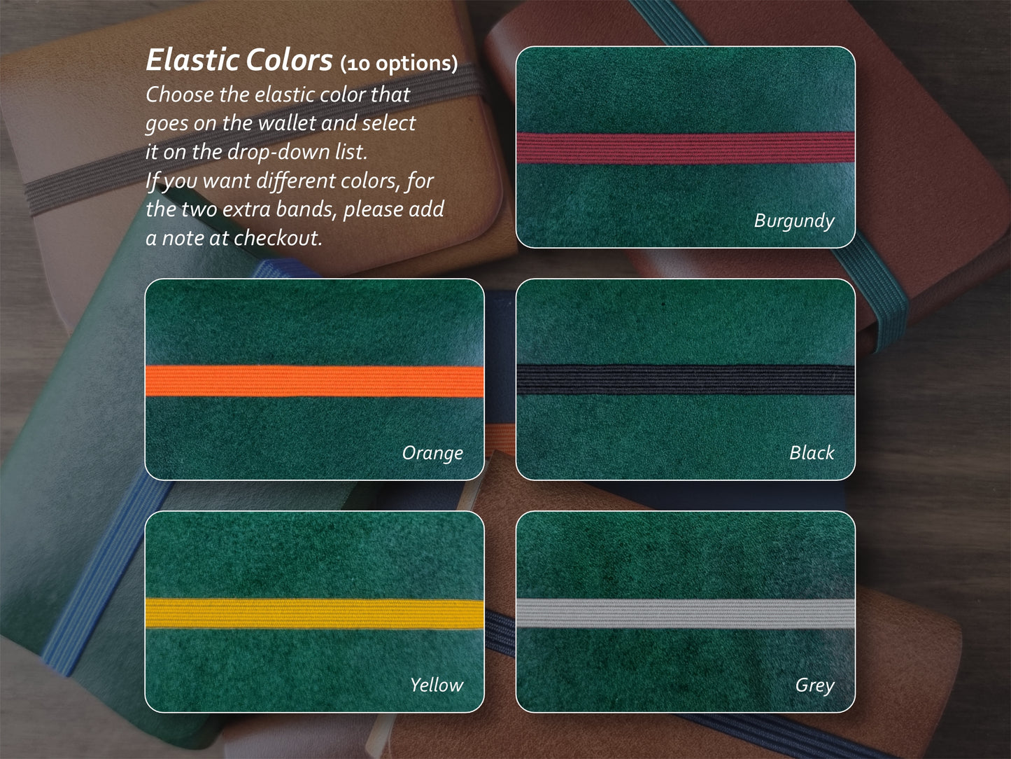Cores de elástico disponíveis para carteira Alpine Green – parte 2