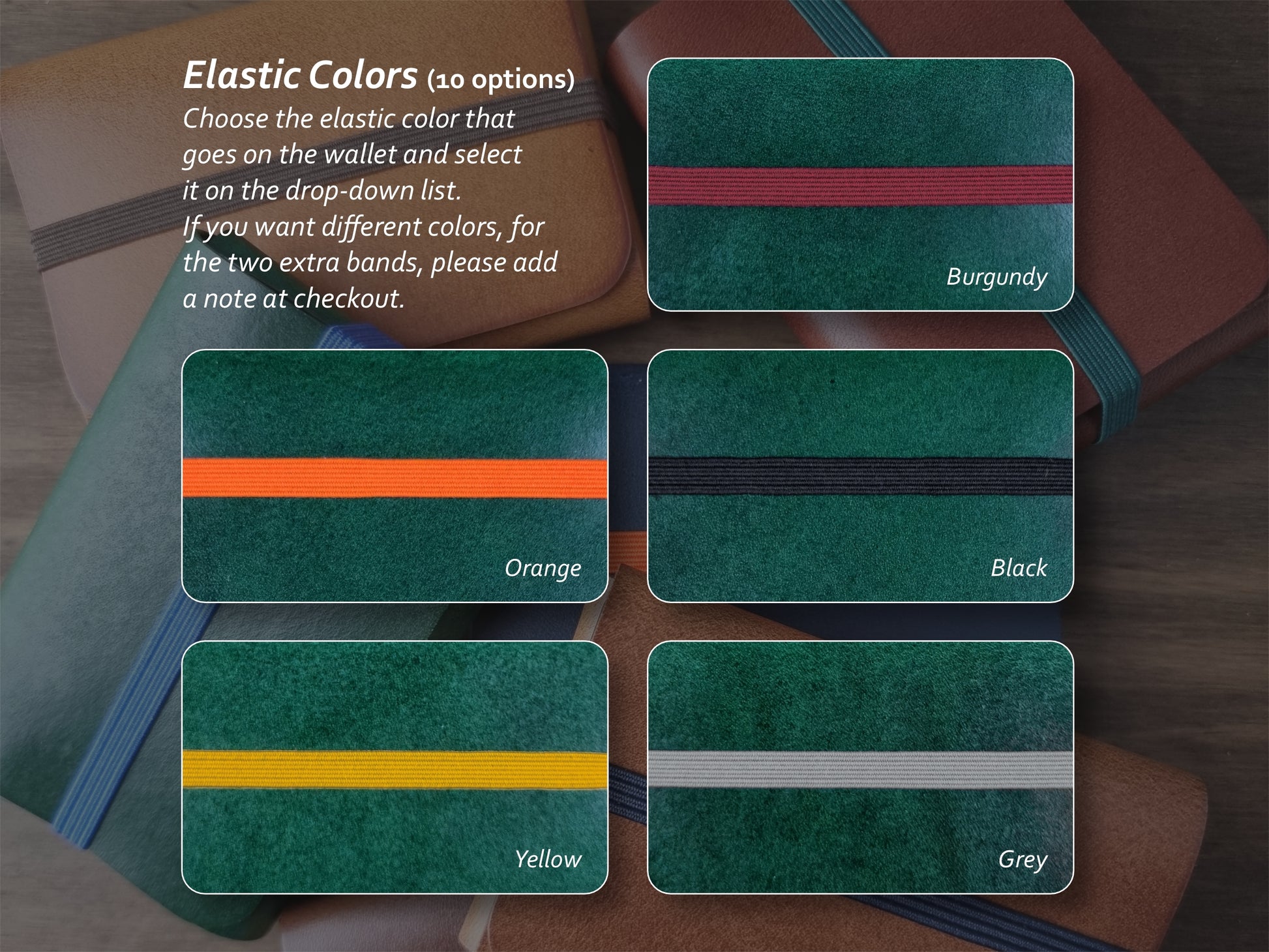 Cores de elástico disponíveis para carteira Alpine Green – parte 2
