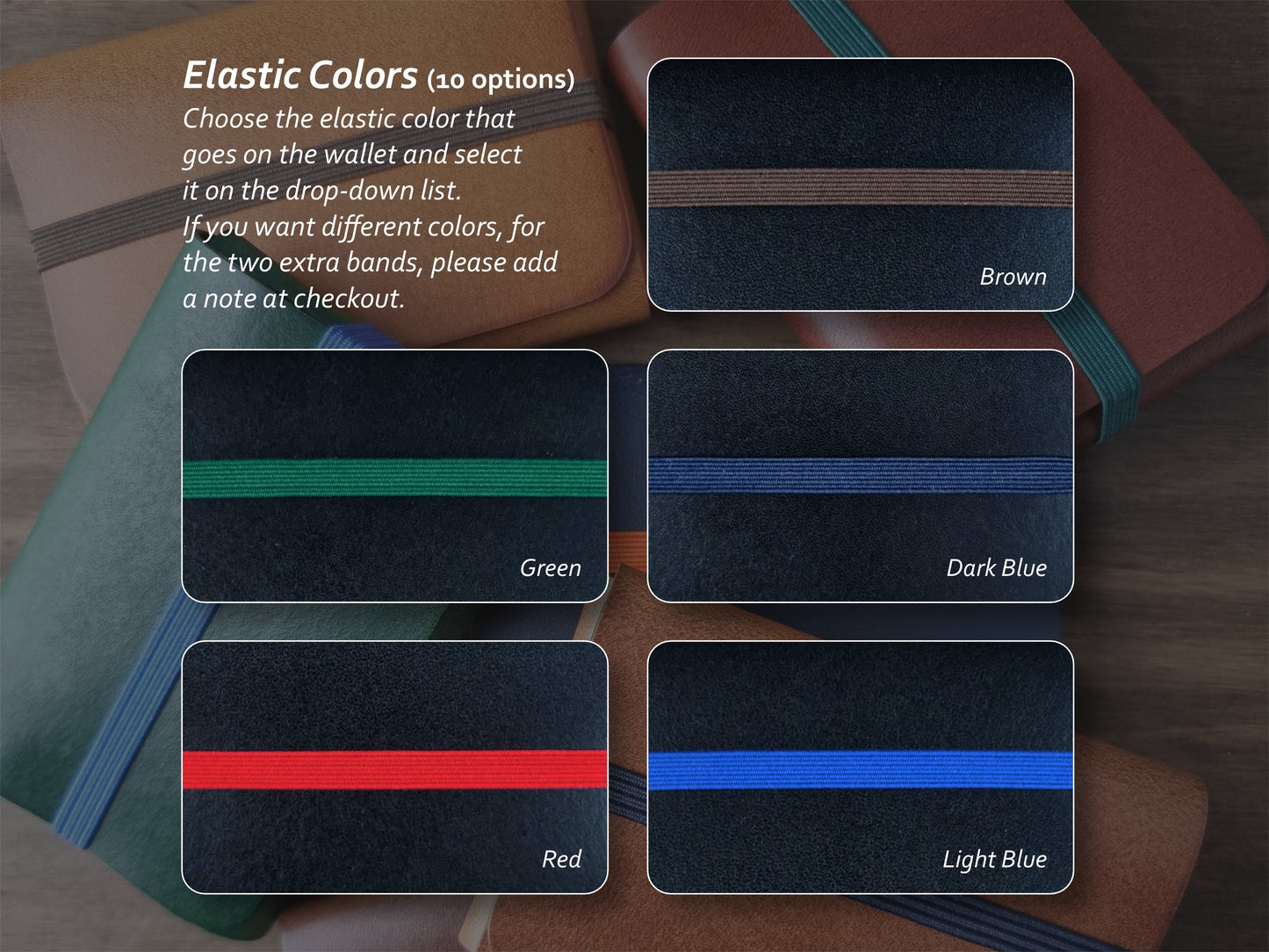 Cores de elástico disponíveis para carteira Carbon Black – parte 1