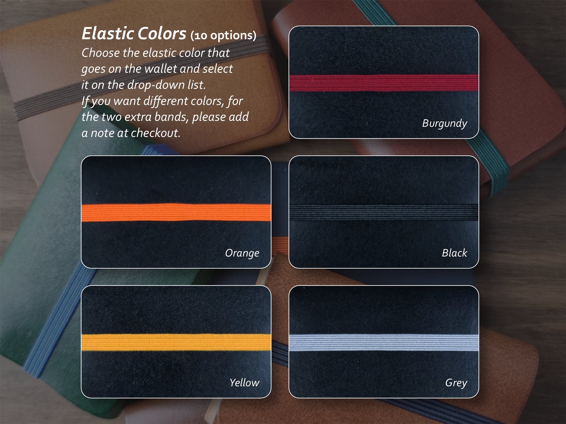Cores de elástico disponíveis para carteira Carbon Black – parte 2