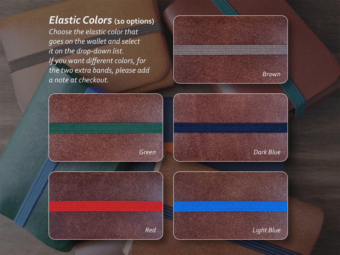 Cores de elástico disponíveis para carteira Classic Brown – parte 1