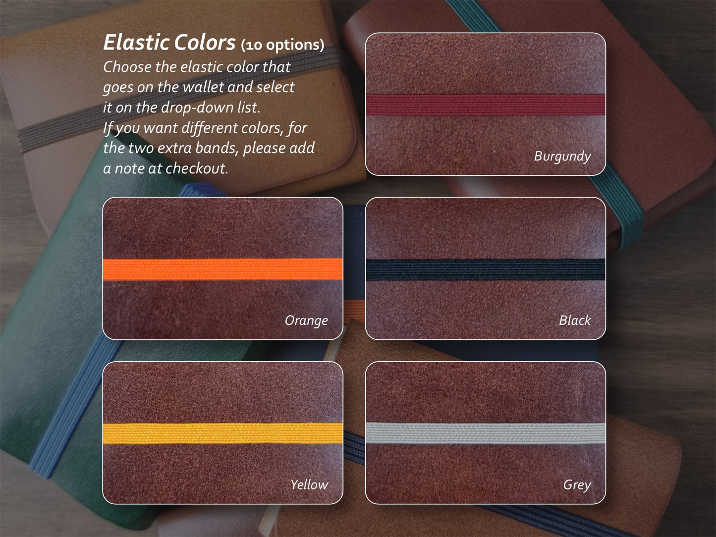Cores de elástico disponíveis para carteira Classic Brown – parte 2