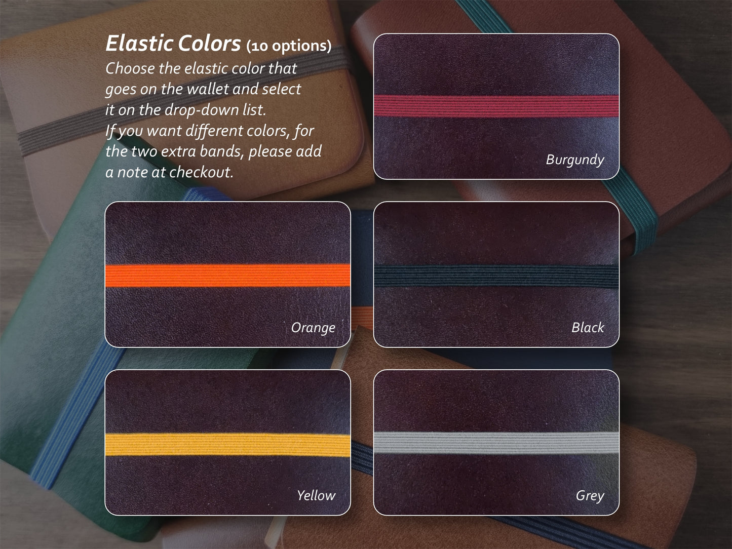 Cores de elástico disponíveis para carteira Dark Brown – parte 2
