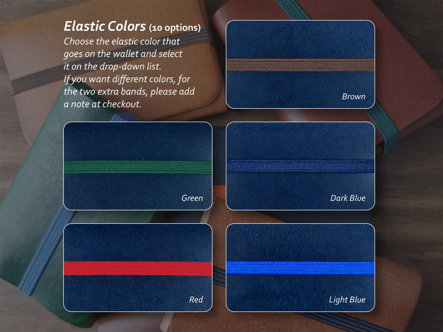 Cores de elástico disponíveis para carteira Marine Blue – parte 1