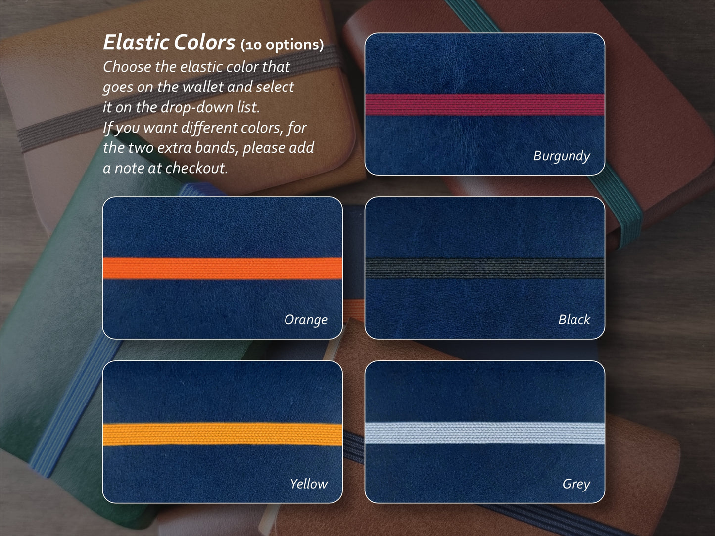 Cores de elástico disponíveis para carteira Marine Blue – parte 2